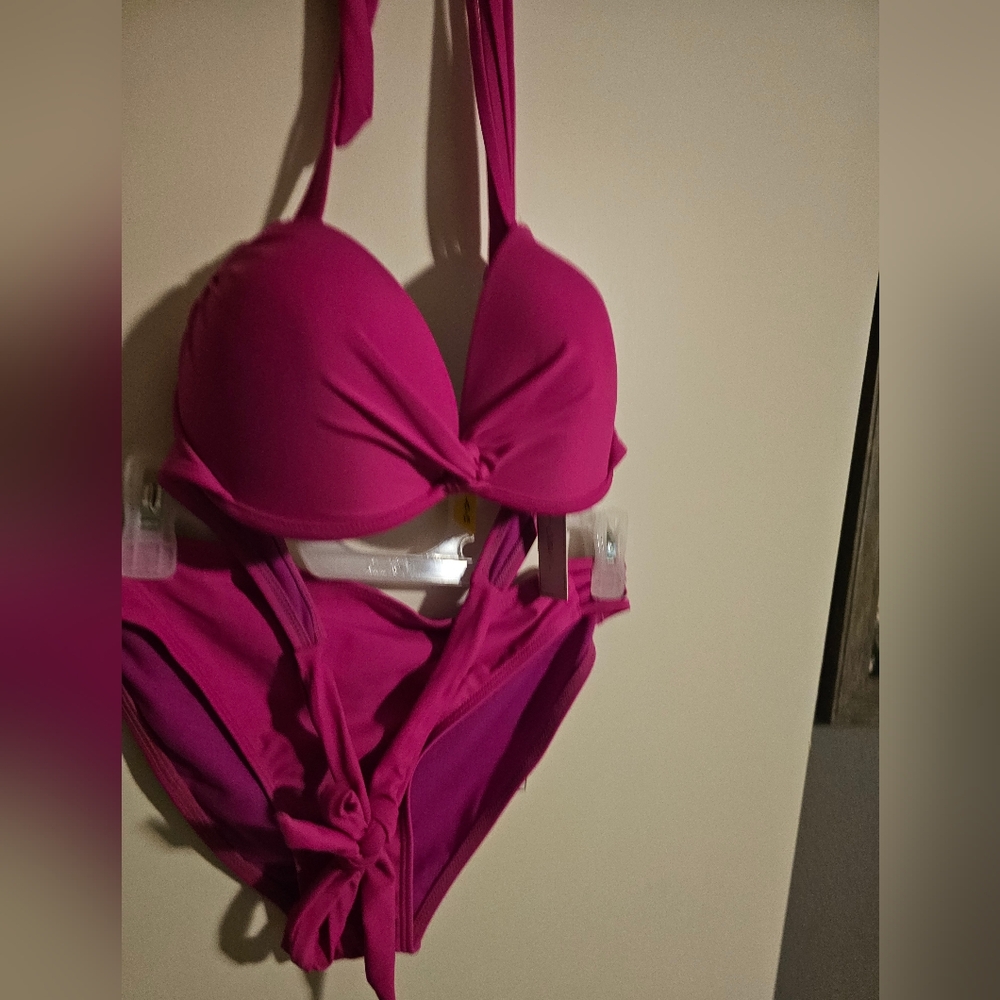 Juniors Strappy Push-up Bikini Top Hot Pink